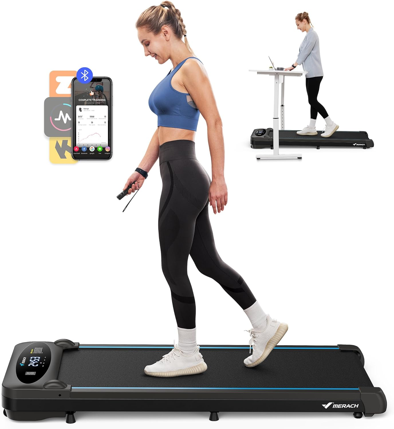 MERACH Walking Pad, under Desk Treadmill for Home & Office, Small Treadmill with Max 3.8MPH 40 Db, 2 in 1 Quiet Portable Mini Treadmill with Remote Control, APP, LED Display image number 2