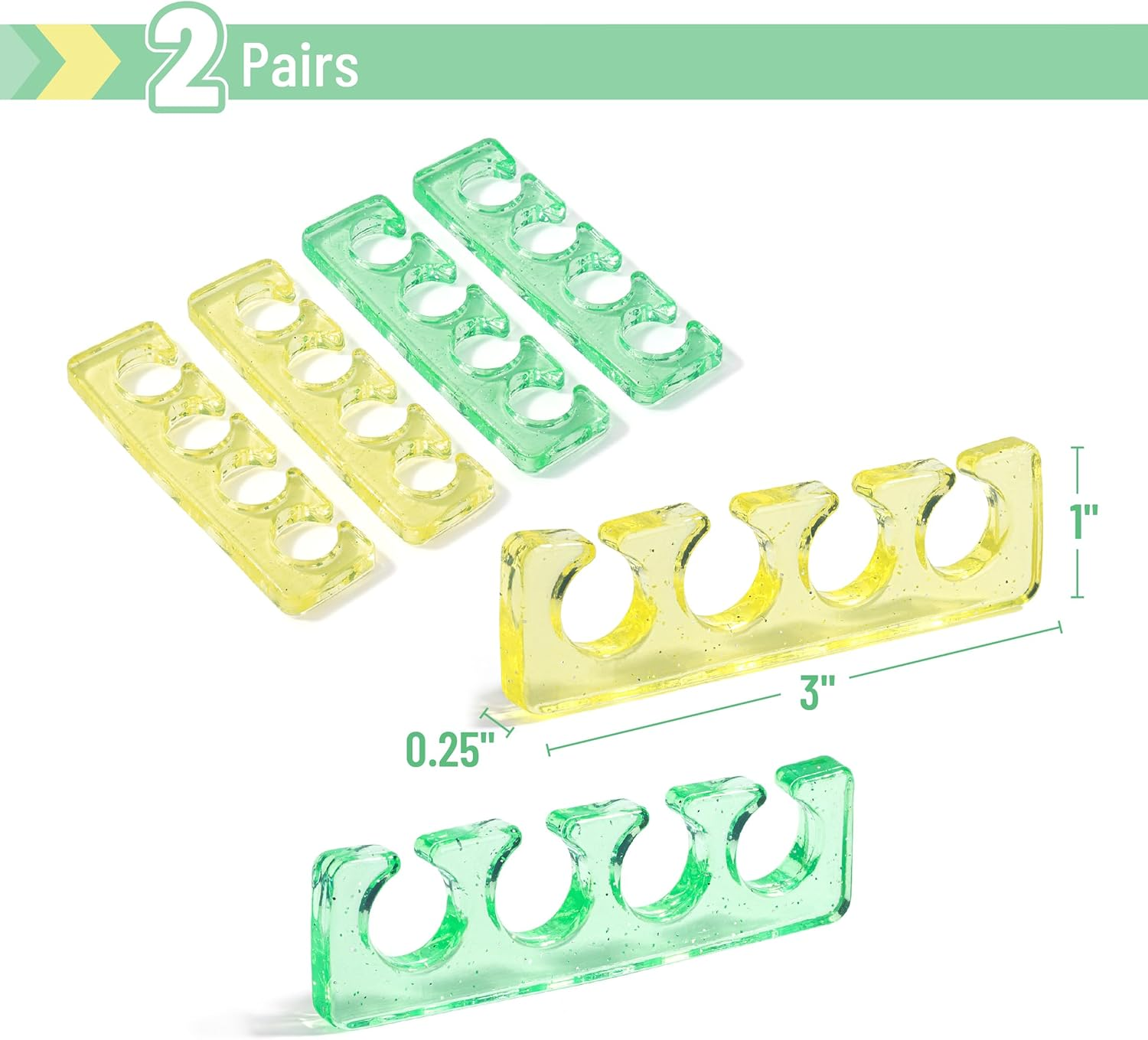 Toe Separators for Pedicure,Toe Spacer,Toe Separators Use for Separation of Toenails or Nails,Washable and Reusable Pedicure Supplies, Yellow and Green Colored