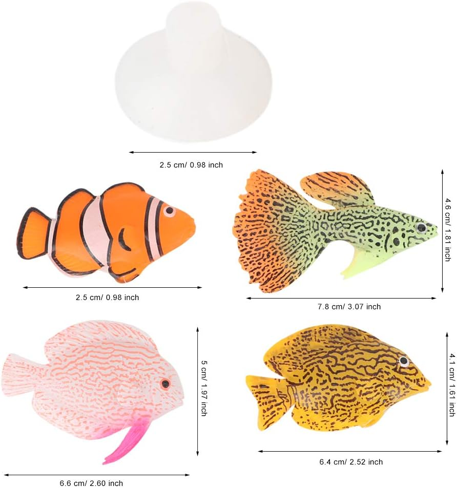 Yuehuam Artificial Aquarium Fishes, 4PCS in the Dark Luminous Silicone Fish Lifelike Plastic Fish Realistic Artificial Moving Floating Fishes for Aquarium Fish Tank Decorations Ornaments image number 5