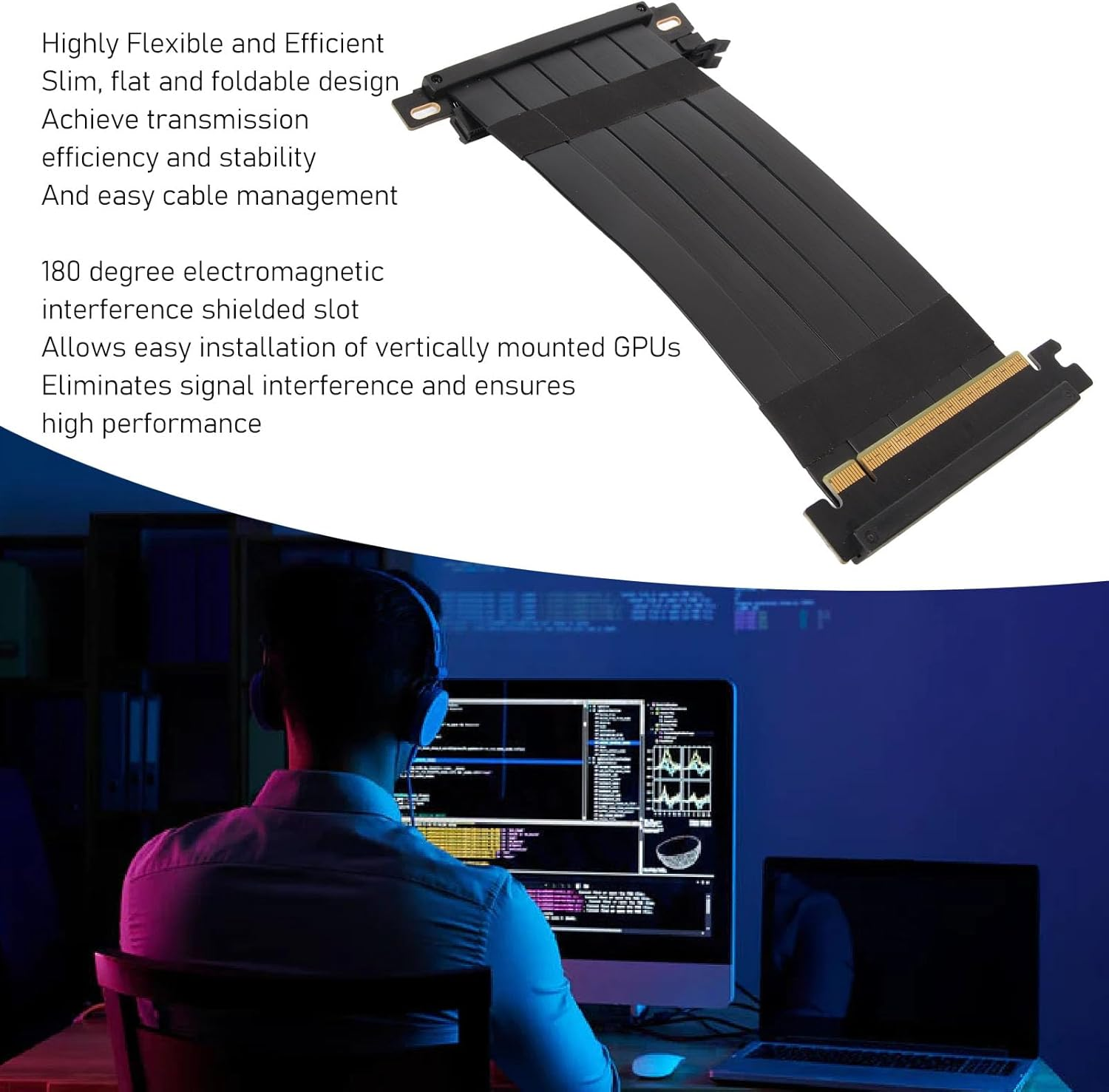 Pcie 4.0 X16 Riser Cable, High Speed Extension Cable Flexible Double Sided 180 Degree GPU Extension Cable for RTX 4090 for RX 7900 XT, Pcie 4.0 and Older Compatible, 20Cm-60Cm image number 6