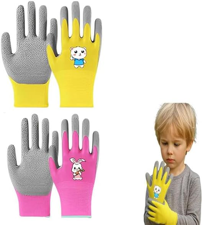 Kids Gardening Gloves, 2 Pair Toddler Gardening Gloves, Girls Garden Gloves, Rubber Non-Slip Safety Work Gloves for Kids, Youth, Garden, Fishing,