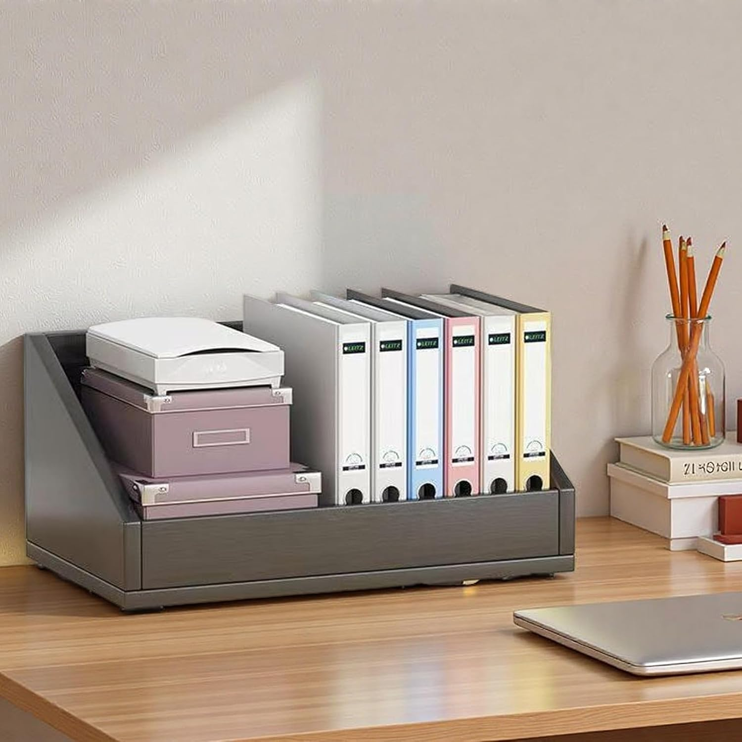 Mobile Organiser Wooden Bookshelf, Office Desk Display Shelf Unit, Book Storage Bookcase, Books Shelves A253 (Black)