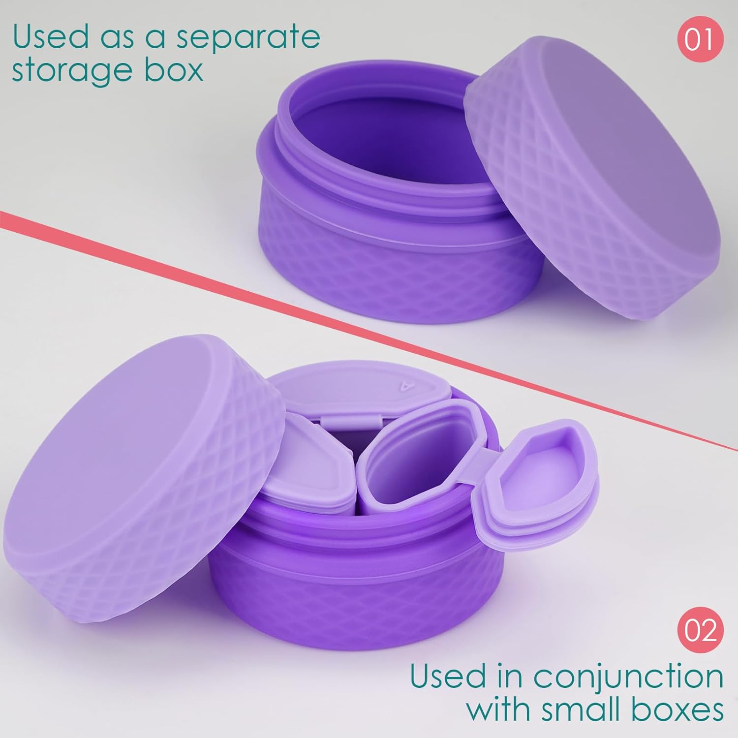 2 Pack Silicone Makeup Containers, Leak-Proof Travel Cosmetic Jars for Creams with Lid, Travel Essentials Accessories for Toiletries (Pink, Purple), Purple+Pink image number 5