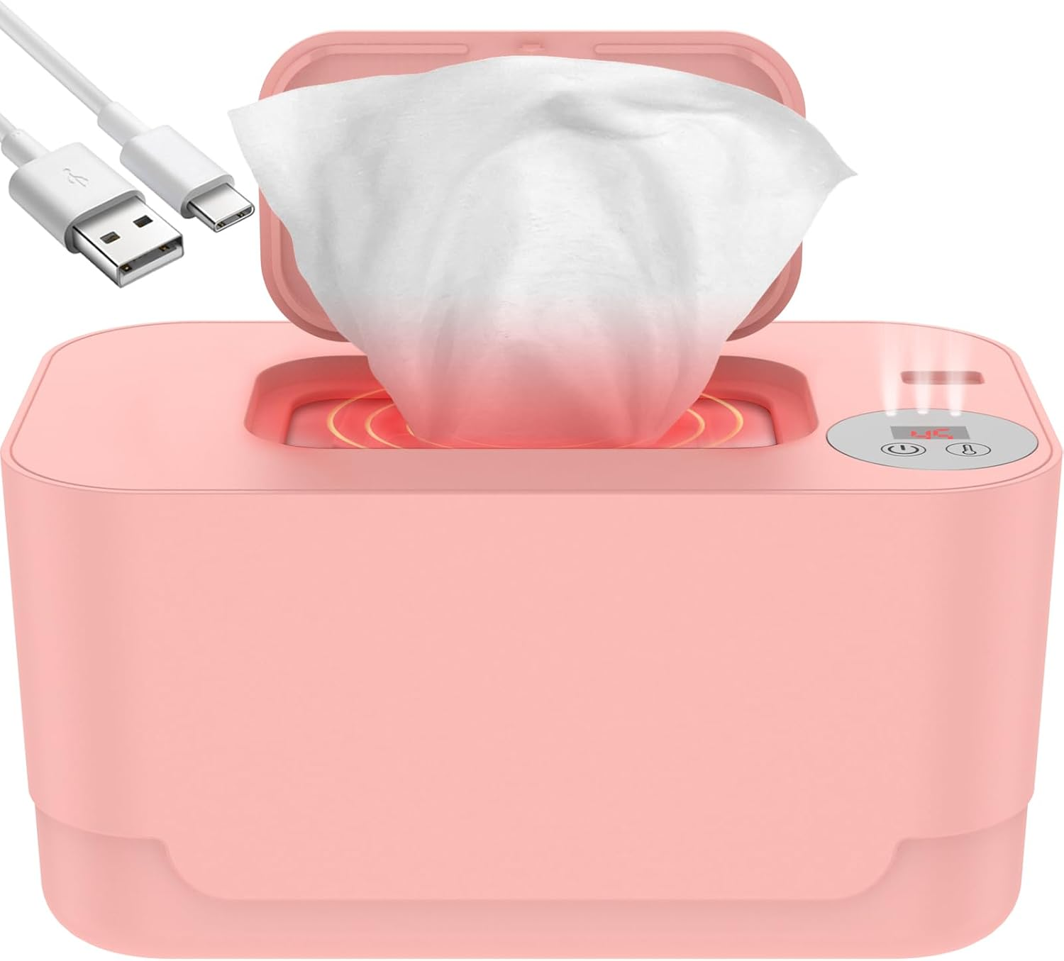 Baby Wipe Warmer with LED Light 40-55&deg;C Adjustable Baby Wipe Warmer Dispenser Portable Wipe Heater Warmer USB Powered Wet Wipes Warmer Diaper Wipe Warmer Keeps Wipes Warm and Moist for Baby Nursery Po