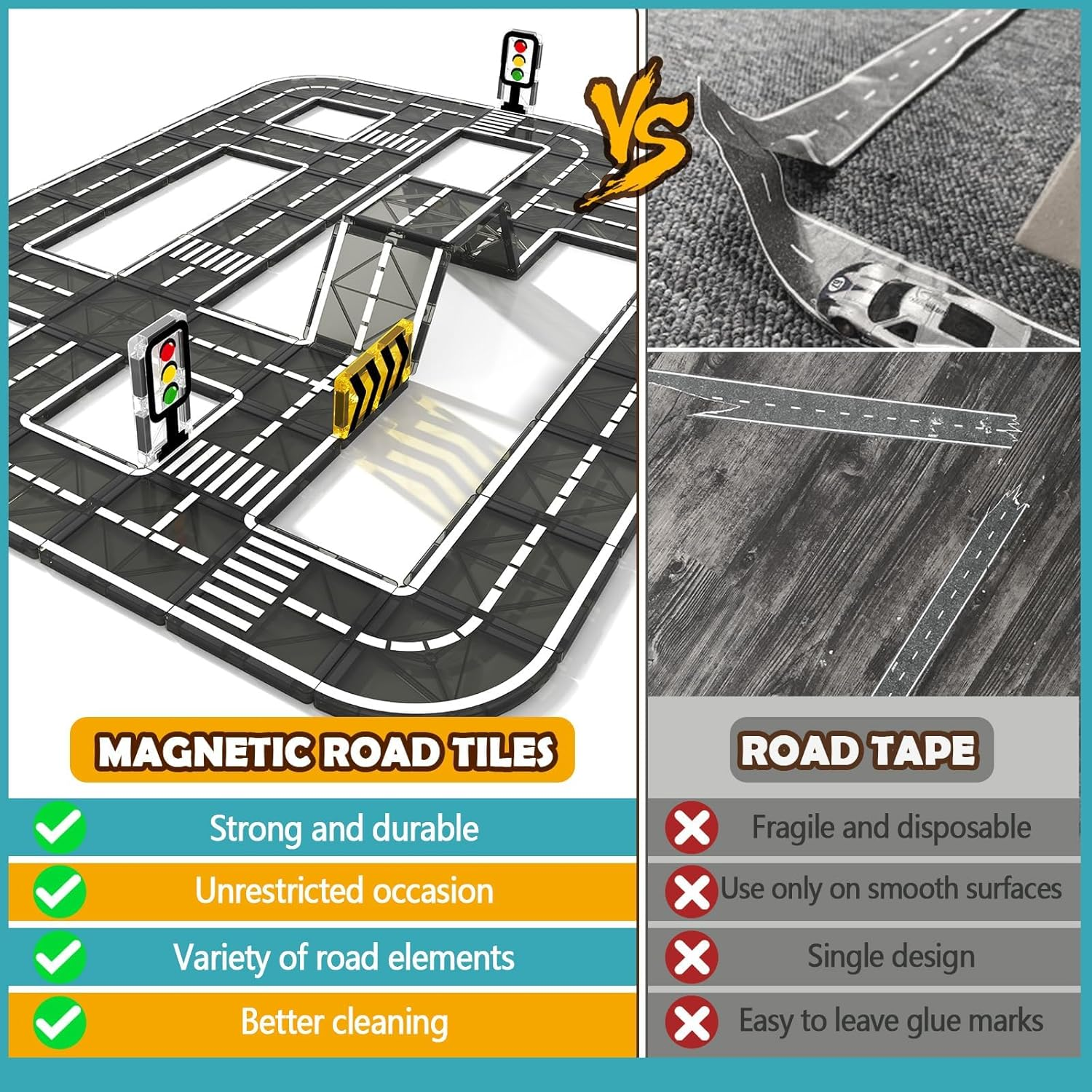 Magnetic Tiles Road Expansion Pack, STEM Magnet Building Blocks for Toddler Kids Toys, Christmas Toy Gifts for 3+ Year Old Boys & Girls, Montessori Educational Creativity-Igniting Kids Toys