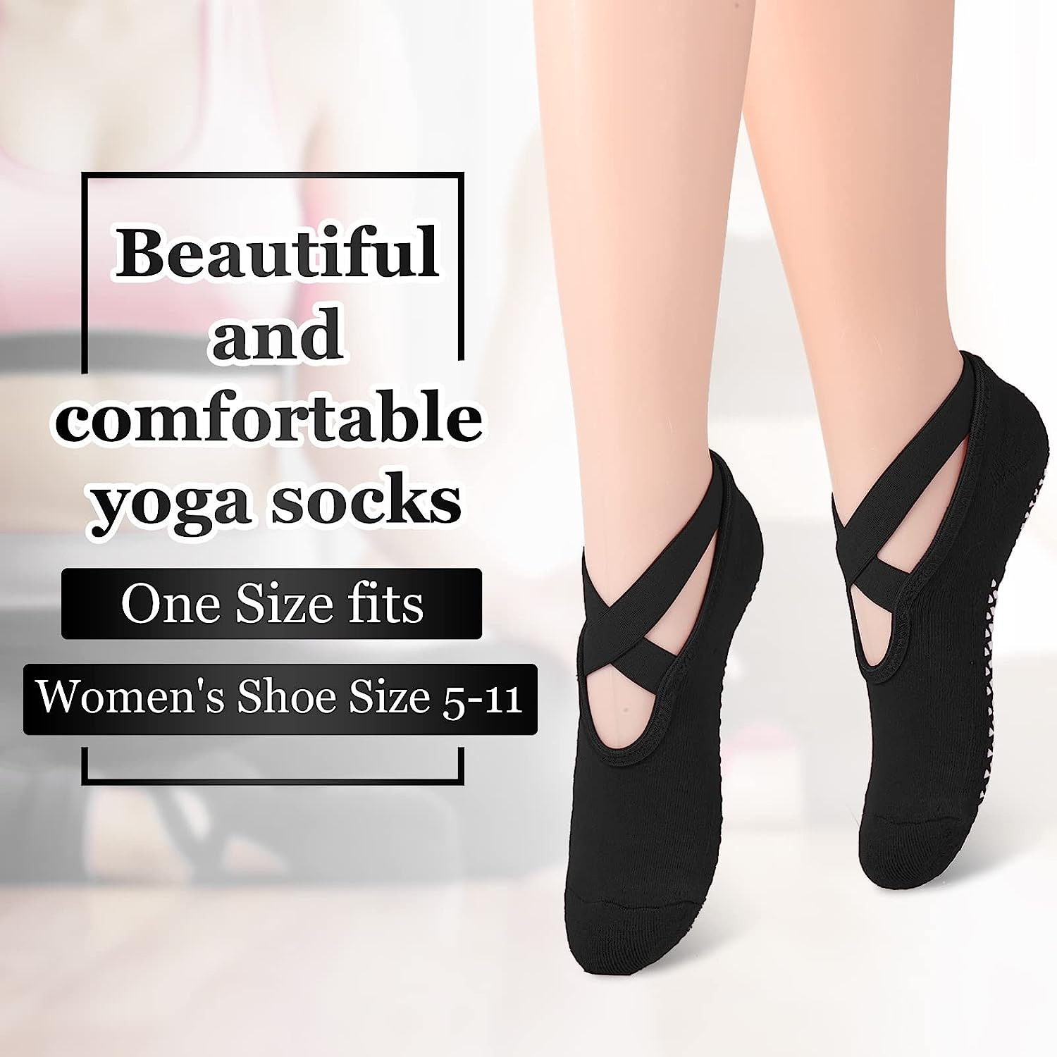 Geyoga 6 Pairs Yoga Socks for Women Nonslip Barre Socks with Straps Ballet Dance Socks for Yoga Pilates Ballet Barre Dance
