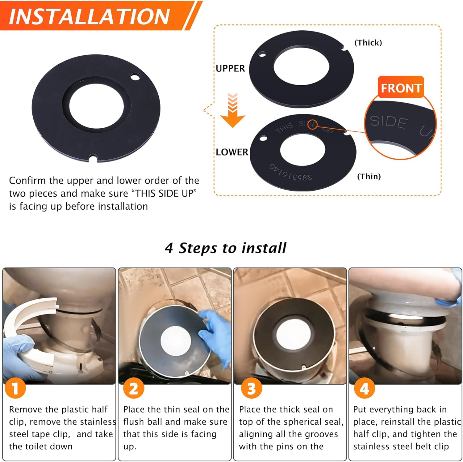 385311462 and 385316140 RV Toilet Rubber Seal Kit Replacement for 510/506+, 510+/1006, 1008/Ecovac 146-149 Compatible with Sealand Mansfield Vacuflush RV Camper Toilet image number 3