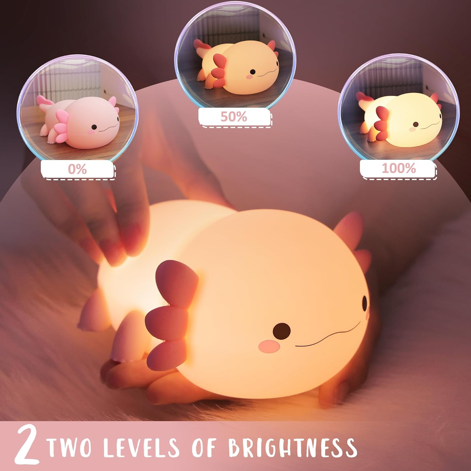 Axolotl Night Light, Cute Salamander Silicone Touch Nursery Lamp, Timer Dimmable Rechargeable LED Nightlight, Soft Toddler Feeding Room Bedside Decor, Best Kids Baby Girls Boys Women Gifts image number 6
