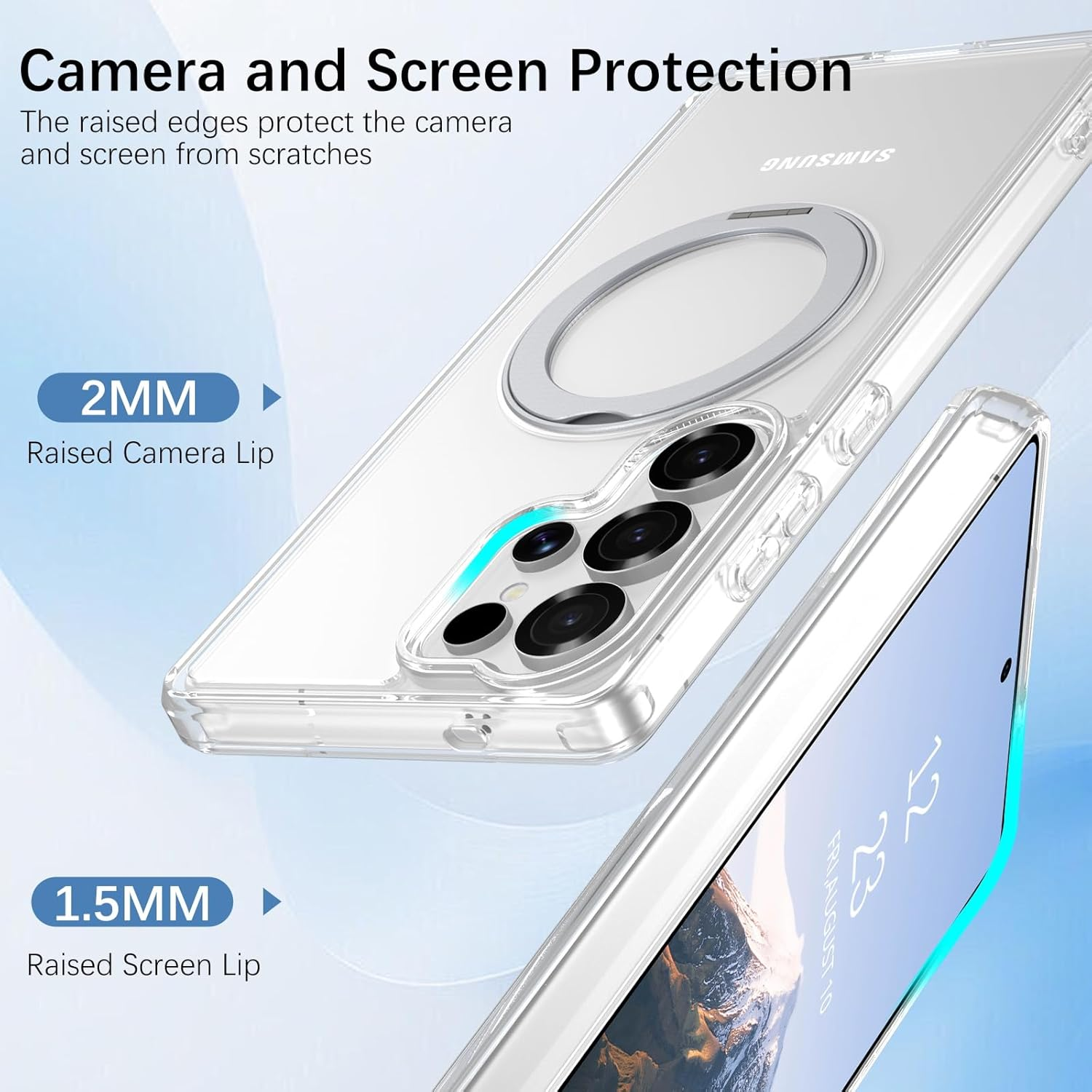 Telaso Case for Samsung S25 Ultra, Compatible with Magsafe Transparent 360&deg; Rotatable Ring Stand Magnetic Shockproof anti Slip Phone Case for Samsung S25 Ultra, Clear image number 6