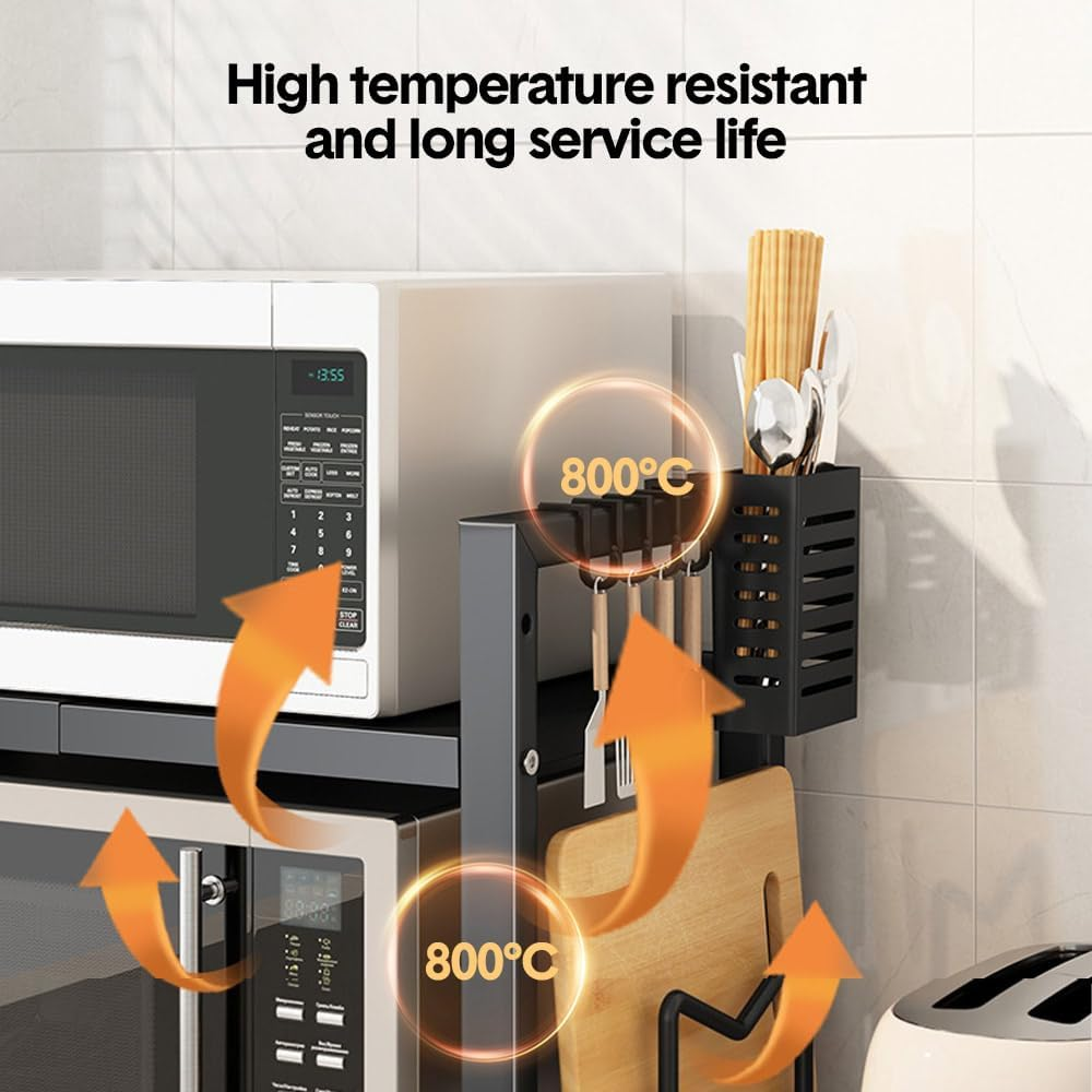 ALSTON 3-Tier Microwave Stand Oven Rack Height Adjustable and Extendable Stainless Steel Kitchen Storage Shelf with 6 Hook over the Kitchen Counter Max Load 75Kg image number 2