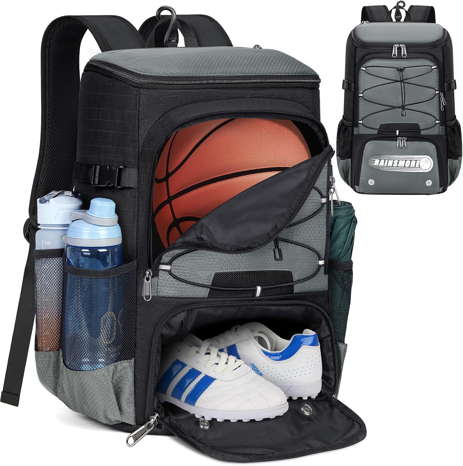 Basketball Backpack 45L Basketball Bag with Separate Ball Holder & Shoes Compartment Water Resistant Sports Bag Basketball Equipment Bags Fit Volleyball, Soccer, Swim, Gym, Travel
