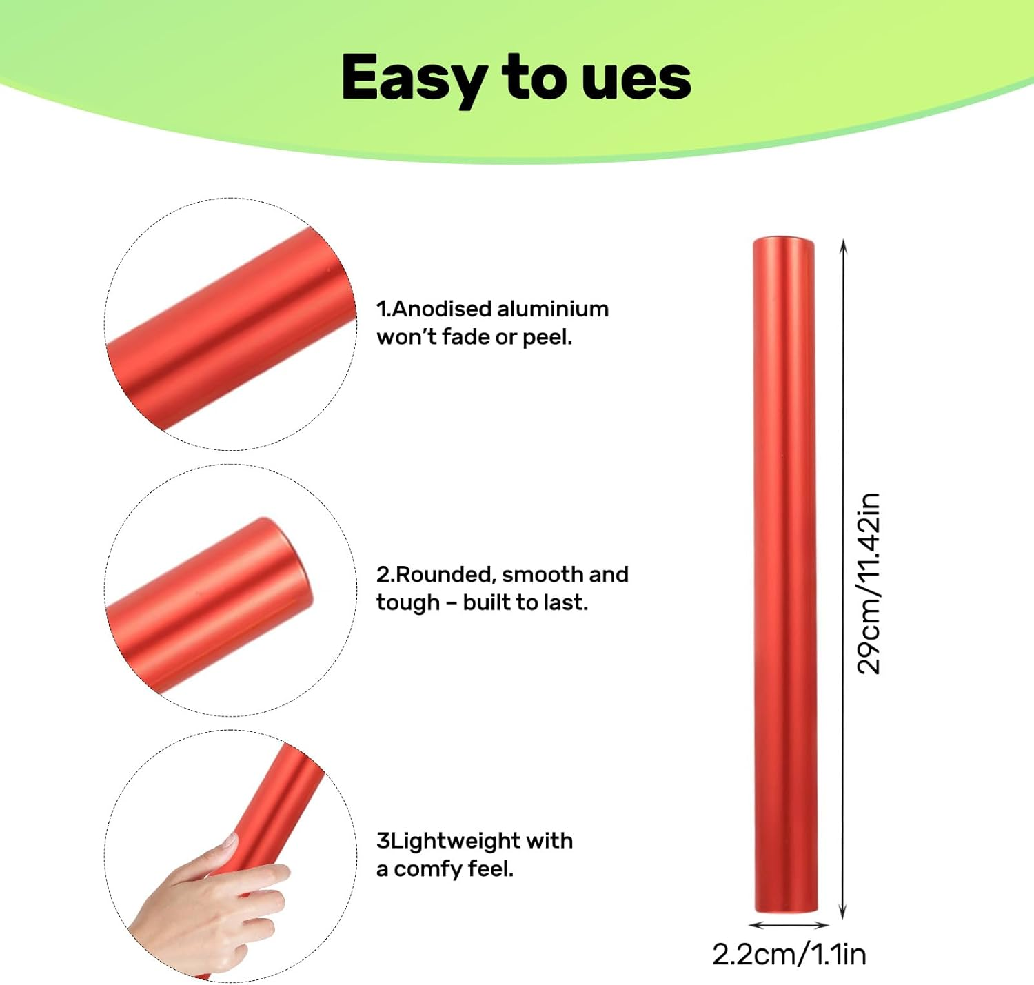 Rhoyee 4PCS Aluminum Relay Batons Lightweight Track Batons with Smooth Surface and Bright Colors Ideal for School Sports Team Practice Outdoor Running for Athletes and Students image number 2
