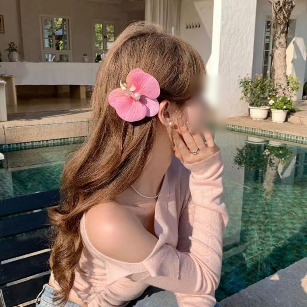 10Pcs Orchid Hair Clips Hawaiian Hair Flowers Bohemian Flower Hairpin Fabric Flower Hairpins Hair Clips Beach Wedding Bridal Hair Accessories image number 2