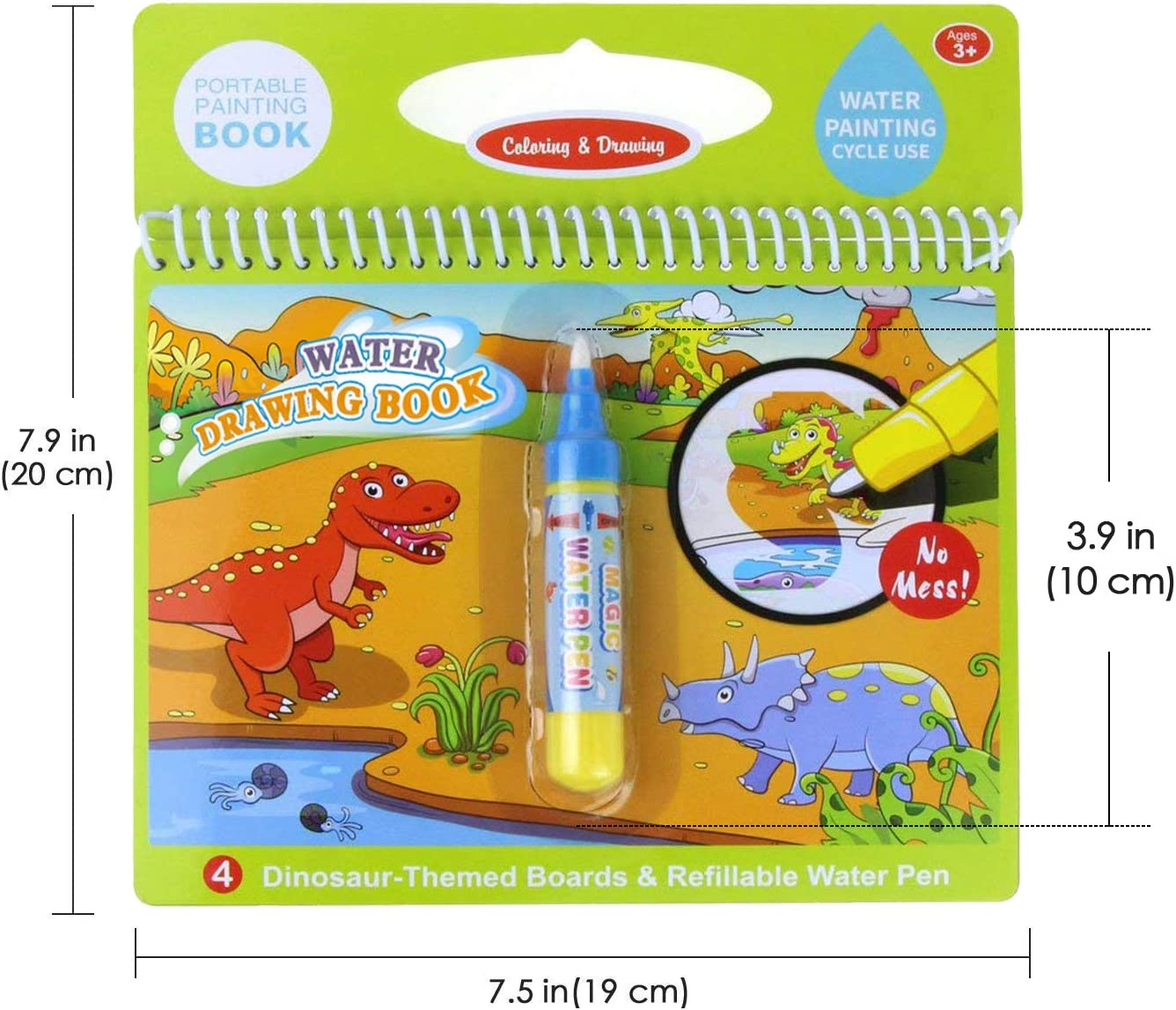Jenilily Water Coloring Books with Pen Painting Board for Children Drawing Toy (Dinosaur & Cartoon Animal & Vehicle) image number 1