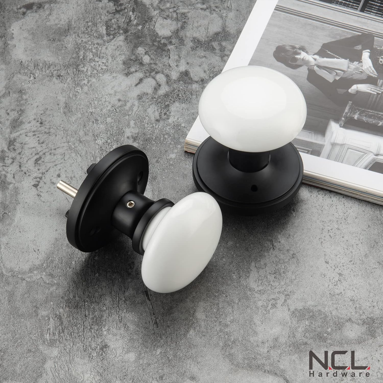 NCL White Door Knobs, Keyless Door Handles, Porcelain Door Levers, Interior Bath Door Knob image number 2