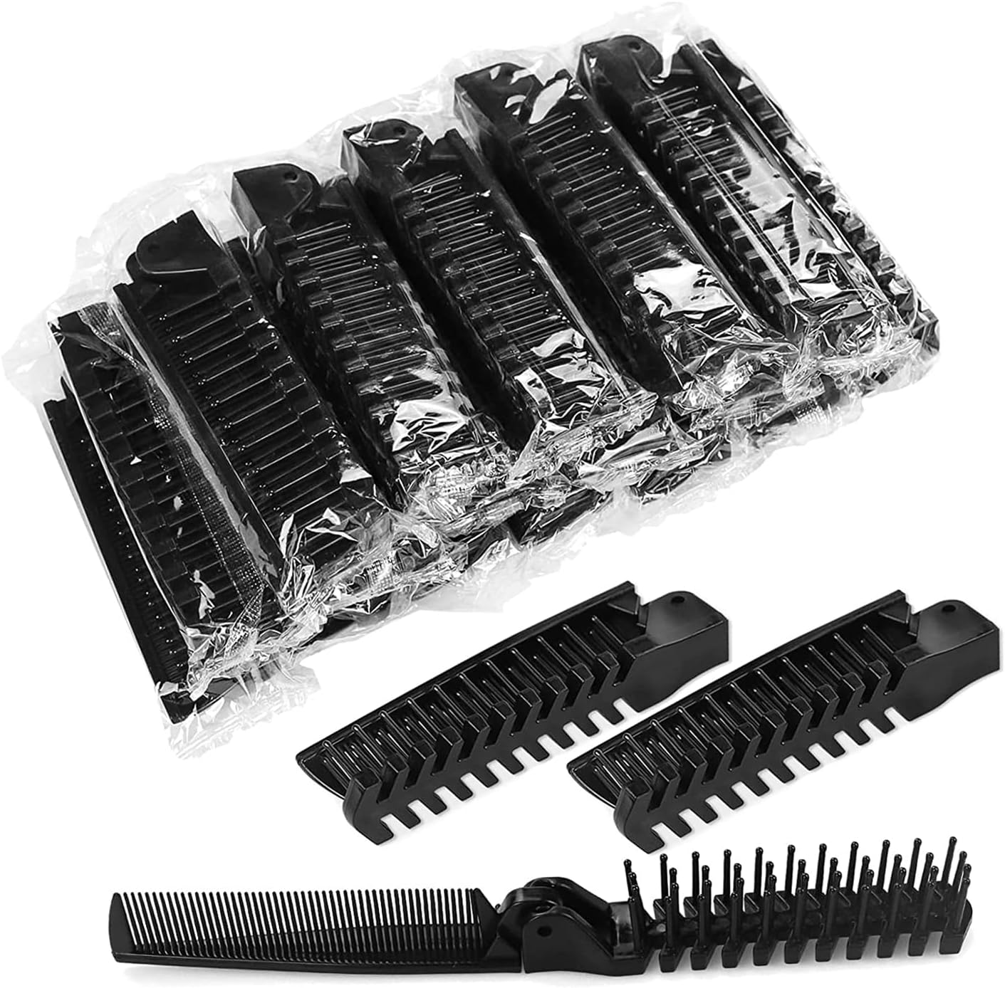 Foldable Combs in Bulk Individually Wrapped, Travel Pocket Hair Comb, Folding Hair Brush Double Headed, Brush Comb Styling Tool for Men Women Combs, Black (One Size, 10, Count) image number 4
