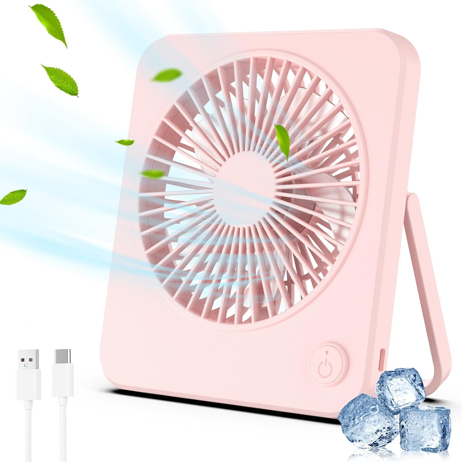 Hianjoo Mini Desk Fan, Personal USB Powered (No Battery) Portable Desktop Table Mini Cooling Fan 3 Speeds Angle Adjustable Quiet Strong Wind Small Fan for Home Bedroom Office Car, Cherry Blossom Pink image number 2