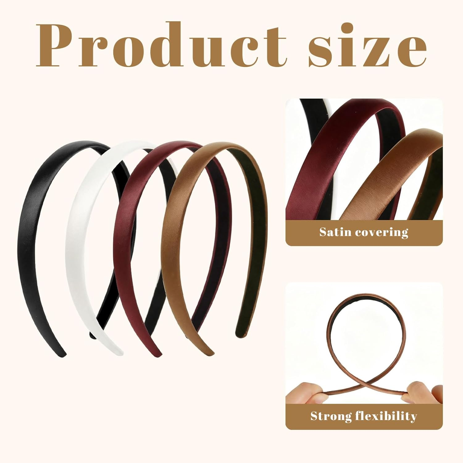 Xanthelle Ladies' Headbands, 4 Pieces Velvet Headbands for Women, Non-Slip Hairbands & Headband, Trendy Vintage Headbands in Brown, Red & Black