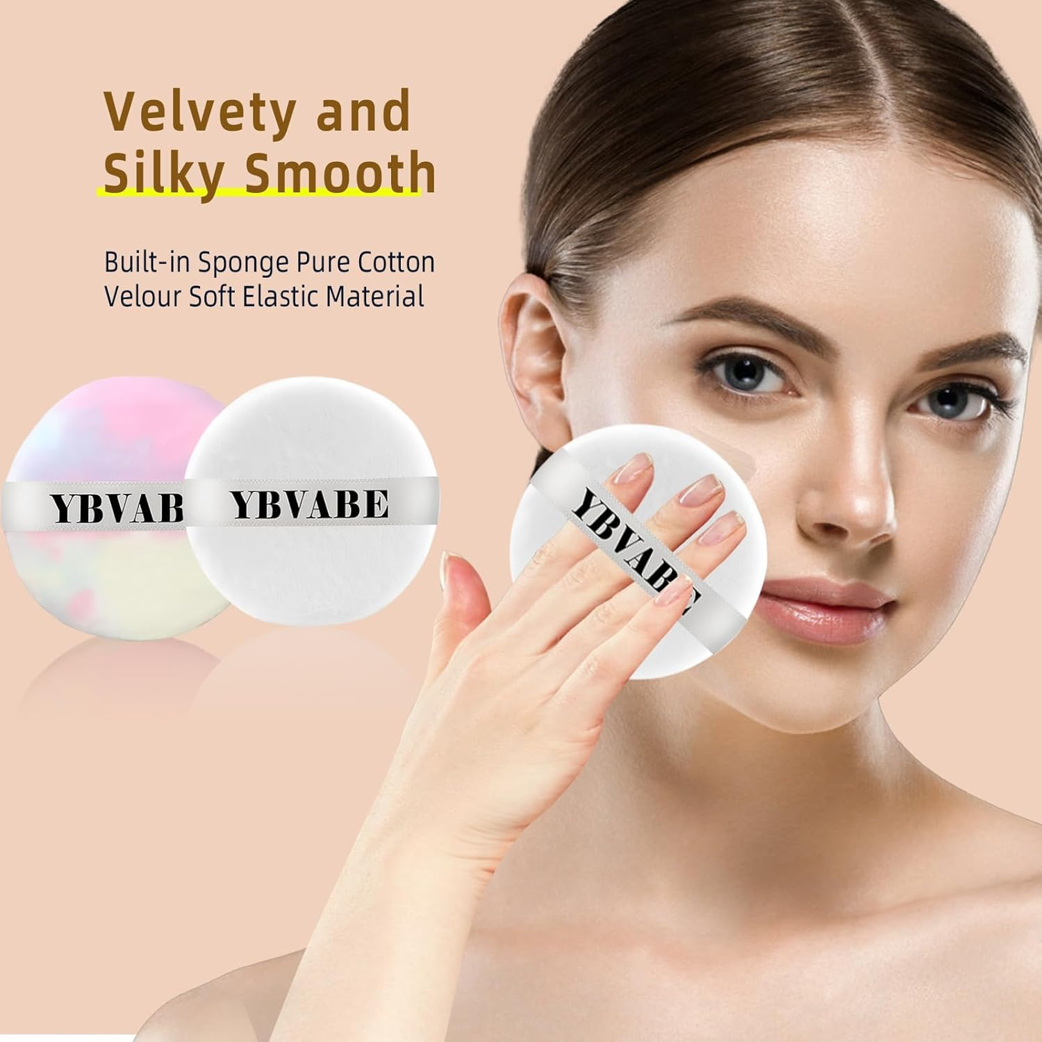 YBVABE Large Powder Puff - Ultra Thick Big 10Cm/4Inches - 3Pcs Washable Velour Body round Fluffy Baby Cosmetic Puff Makeup Sponge for Loose Powder image number 2