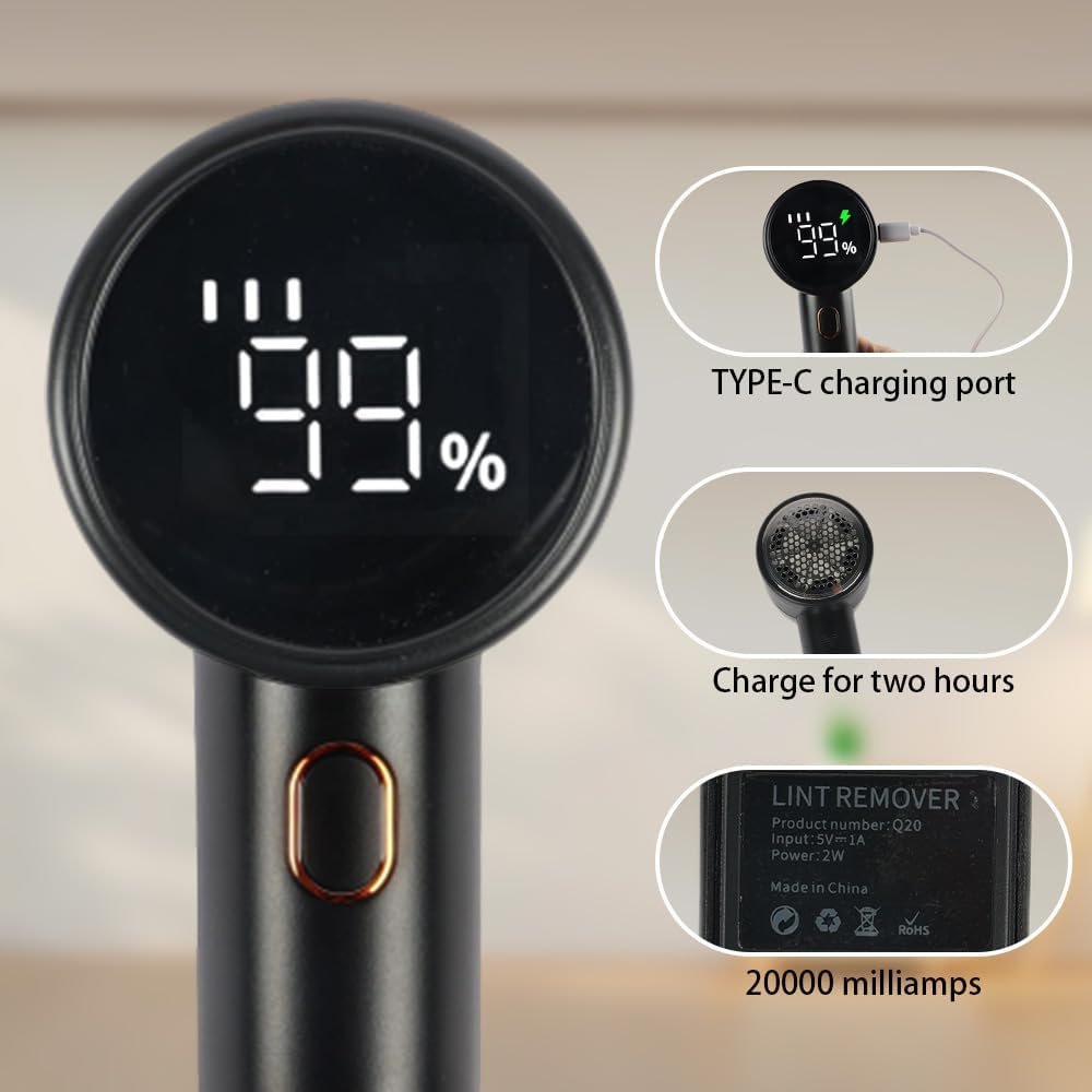 Fabric Shaver，Rechargeable Lint Shaver、Electric Portable Sweater Hair Remover，Digital LED Display Screen，Fabric Shaver for Furniture image number 2