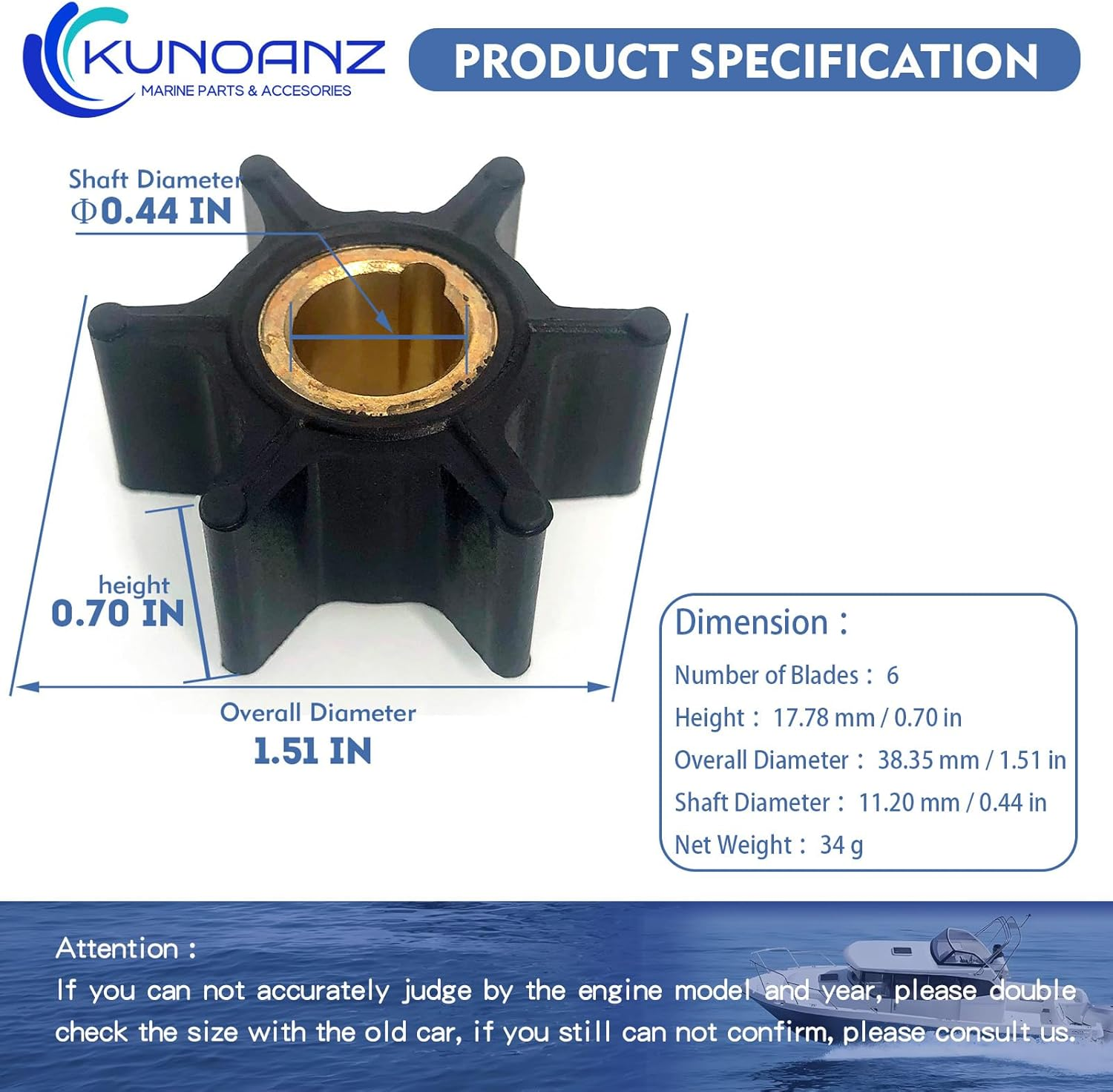 389576 436137 Water Pump Impeller for Evinrude Johnson 8/7.5/6/5/4.5/4 HP 2/4 Stroke Outboard Sierra 18-3091 0389576 0436137 0777822 4HP 4.5HP 5HP 6HP 7.5HP 8HP image number 6