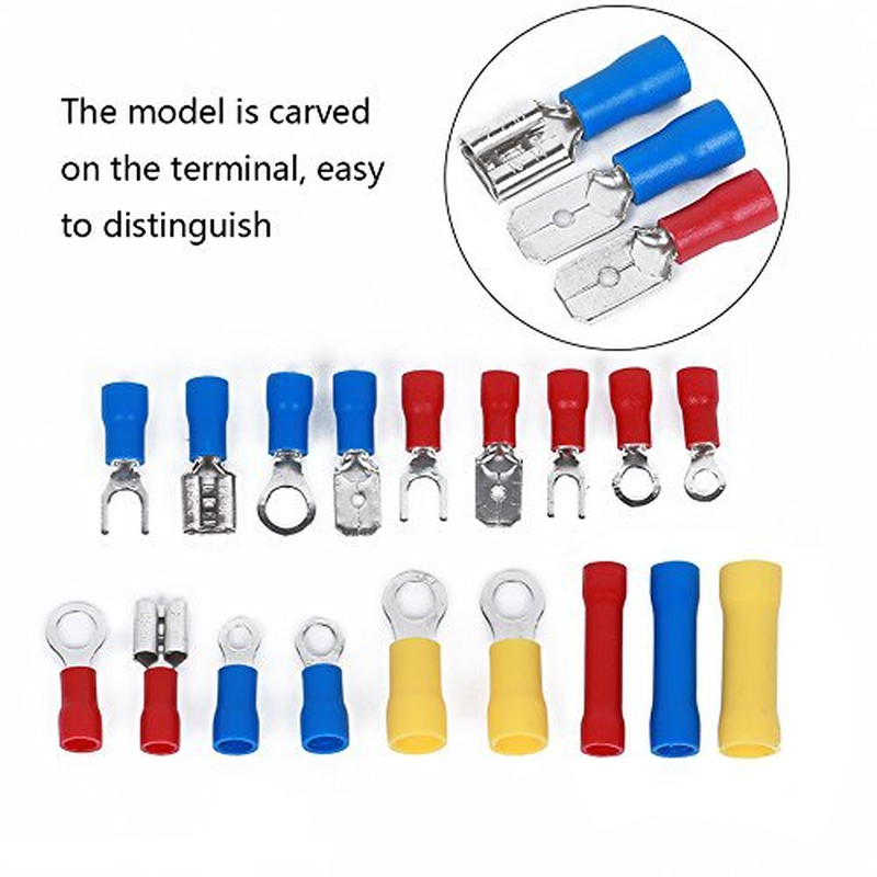 Valuehall 1200Pcs Crimp Terminals with Portable Storage Box, Widely Application Heat Shrink Crimp Connector Wire Terminals 18 Types of Specification, 3 Colors V7003-1