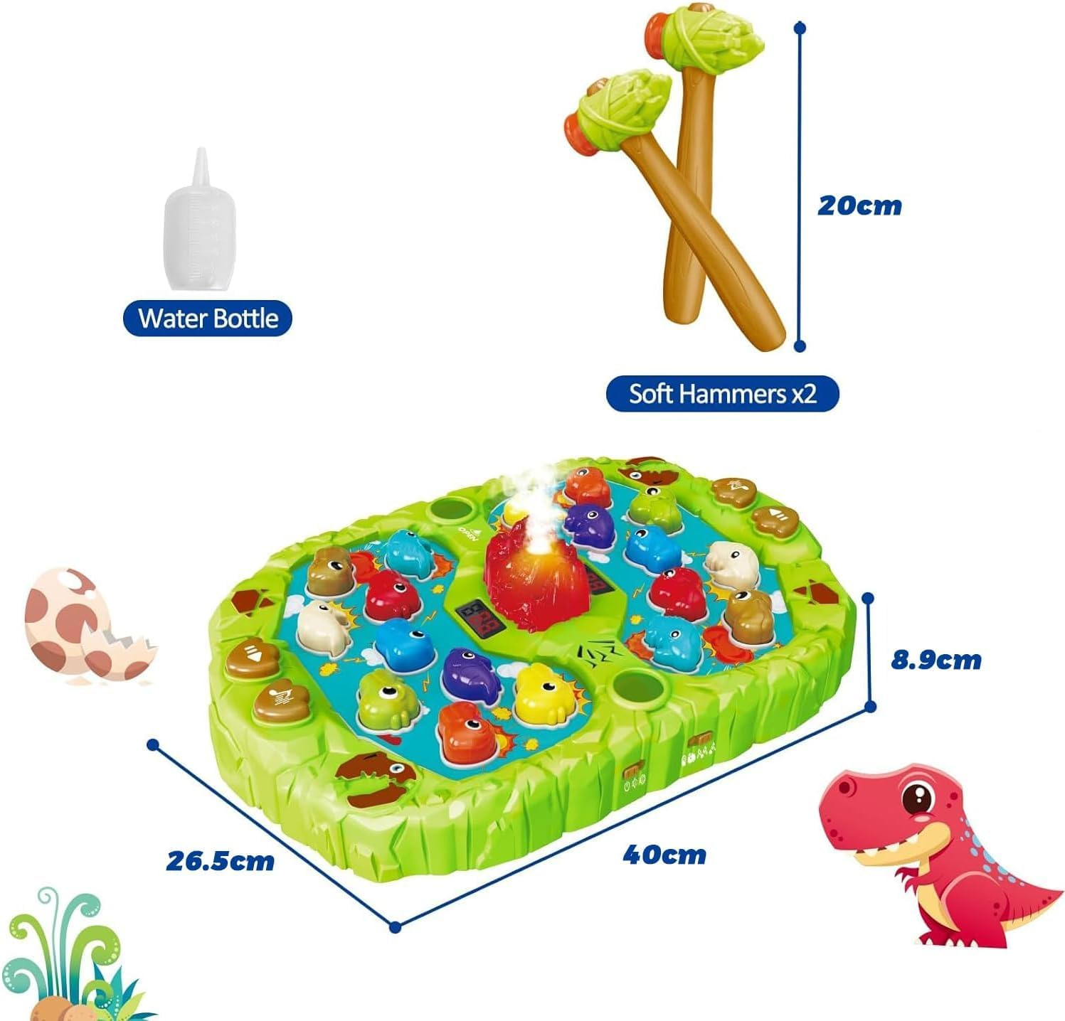 Whack a Mole Game, Pounding Dinosaur Toys for 2 3 4 5+ Year Old Boys Girls Birthday Gifts Educational Interactive Toddler Toys Age 2-4 4-6 Dinosaur Toys for Kids 3-5 5-7 with 2 Hammers, Spray & Lights image number 6