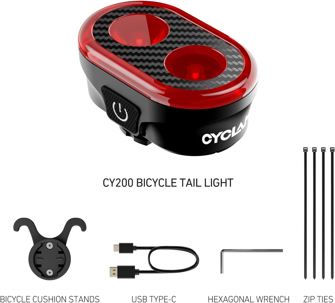 CYCLAMI Smart Bike Rear Lights，Brake Sensing Bicycle Lights,Type-C Rechargeable Super Bright Lights with 20 Flowing Modes,600Mah IPX6 Waterproof for Night Riding/Cycling Safety/Camping/Backpack image number 1