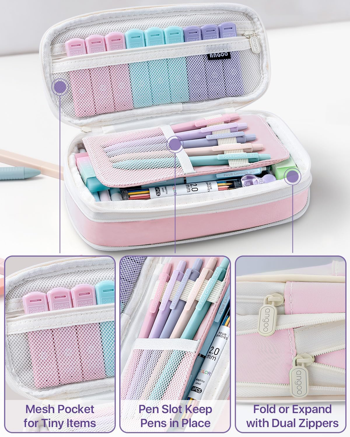 Four Candies 36PCS Aesthetic School Supplies, Mechanical Pencils 0.5Mm, 0.7Mm, 0.9Mm & 2.0Mm with 624PCS Lead Refills, Cute Mechanical Pencils for Writing, Drawing & Drafting (Pink) - Green image number 4