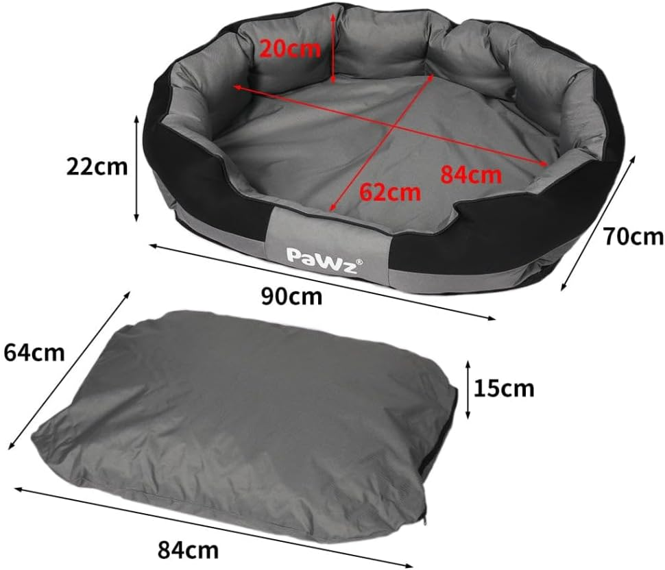 Pawz Waterproof Pet Dog Calming Bed Memory Foam Orthopaedic Removable Washable M, Dog Cat Sofa Bed with Head and Neck Support, Chew Proof Dog Bed, Pet Bed with Removable Cushion, Grey + Black image number 4