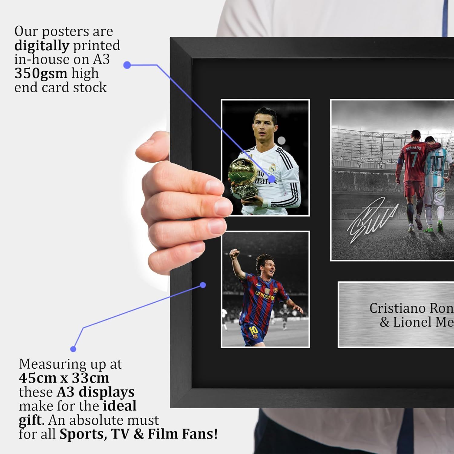 HWC Trading Cristiano Ronaldo & Lionel Messi Printed Memorabilia Signed Autograph Photograph Display for Football Fans and Supporters - A3 Framed image number 5