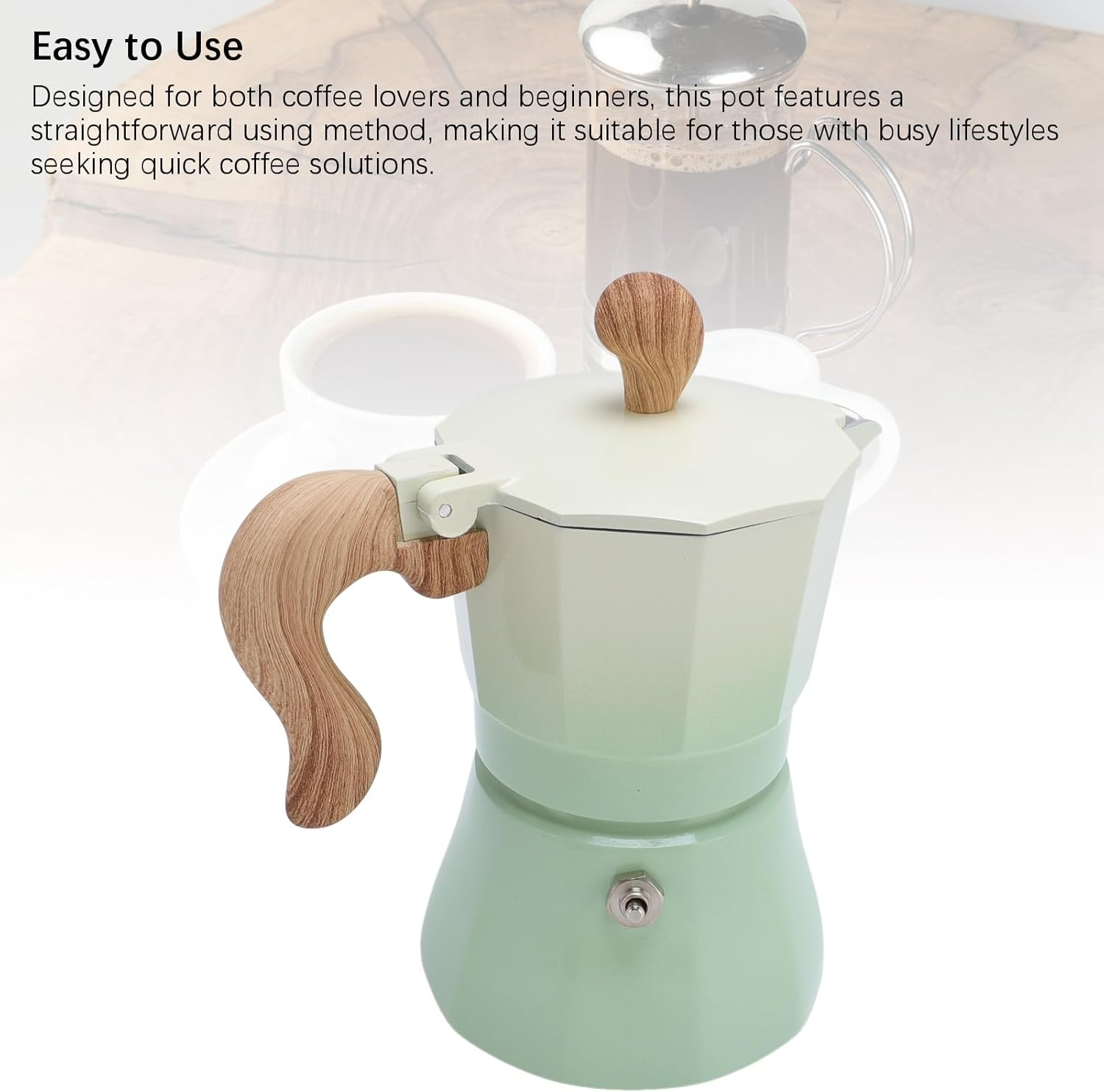 Stovetop Espresso and Coffee Maker, 150ML Household Stovetop Espresso Maker and Percolator, Single Valve Aluminum Moka Pot Coffee Machine for Lovers Beginners (Gradient Green) image number 2