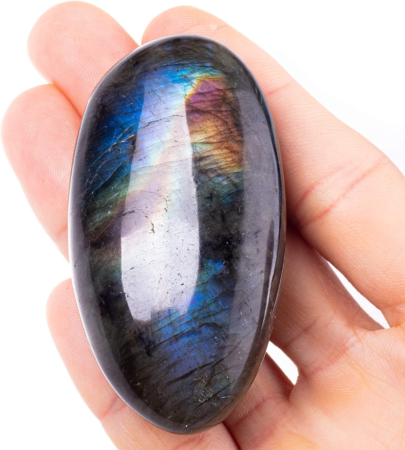 Labradorite Palm Stone Crystal - Natural Chakra Reiki Polished Healing Pocket Worry Stone Crystal for Anxiety Stress Relief Therapy image number 6