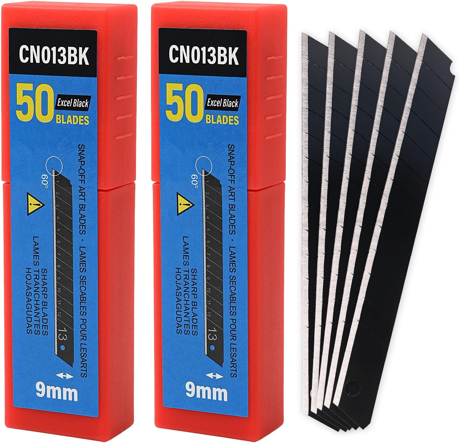 Gomake 9Mm Utility Knife Replacement Blades, 60 Degree Snap off Carbon Steel Blades for Retractable Cutting Knives, Hobby, Craft Knife, Box Cutter 100Pcs-Black