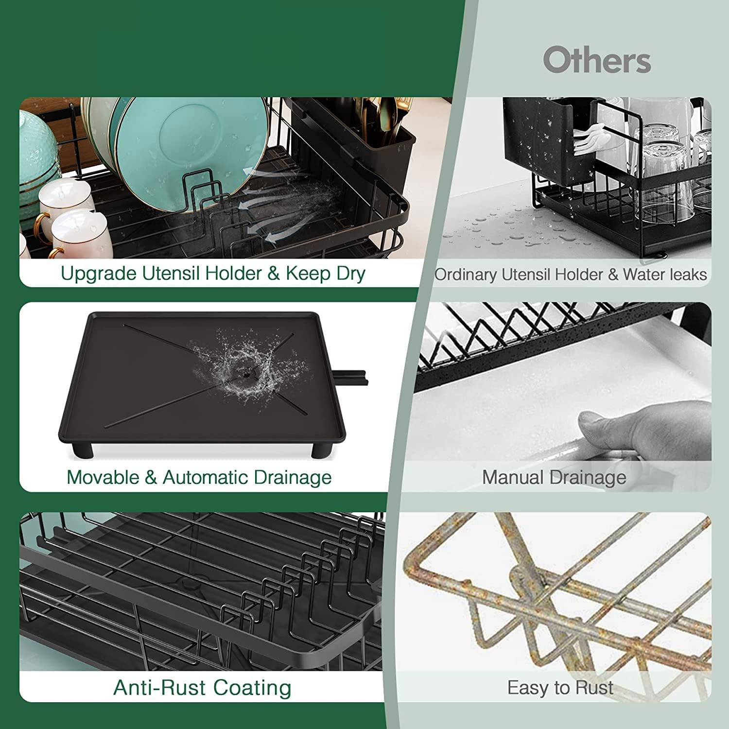 Dish Drying Rack - Space-Saving for Kitchen Counter, Durable Stainless Steel Rack with a Cutlery Holder, for Dishes, Knives, Spoons, and Forks image number 5