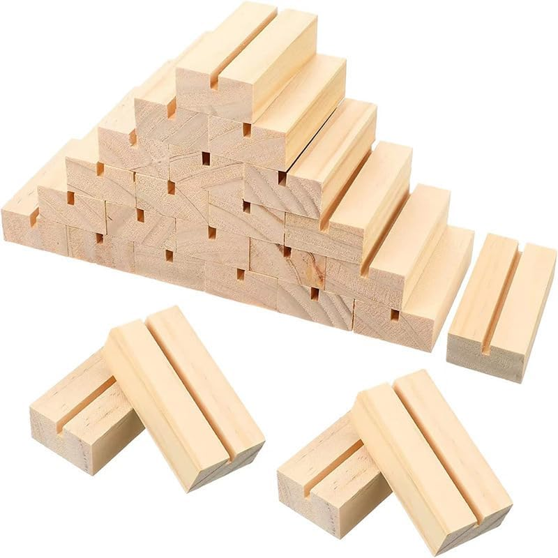 20 PCS Solid Wood Stand ,Small Card Holder for Place Card Holders, Photo Stand, Wedding Wooden Table Number Holder, Elegant and Stylish Wood Block Card Stand ,2.7Inch Long, 0.9Inch Wide and 0.7Inch High image number 3