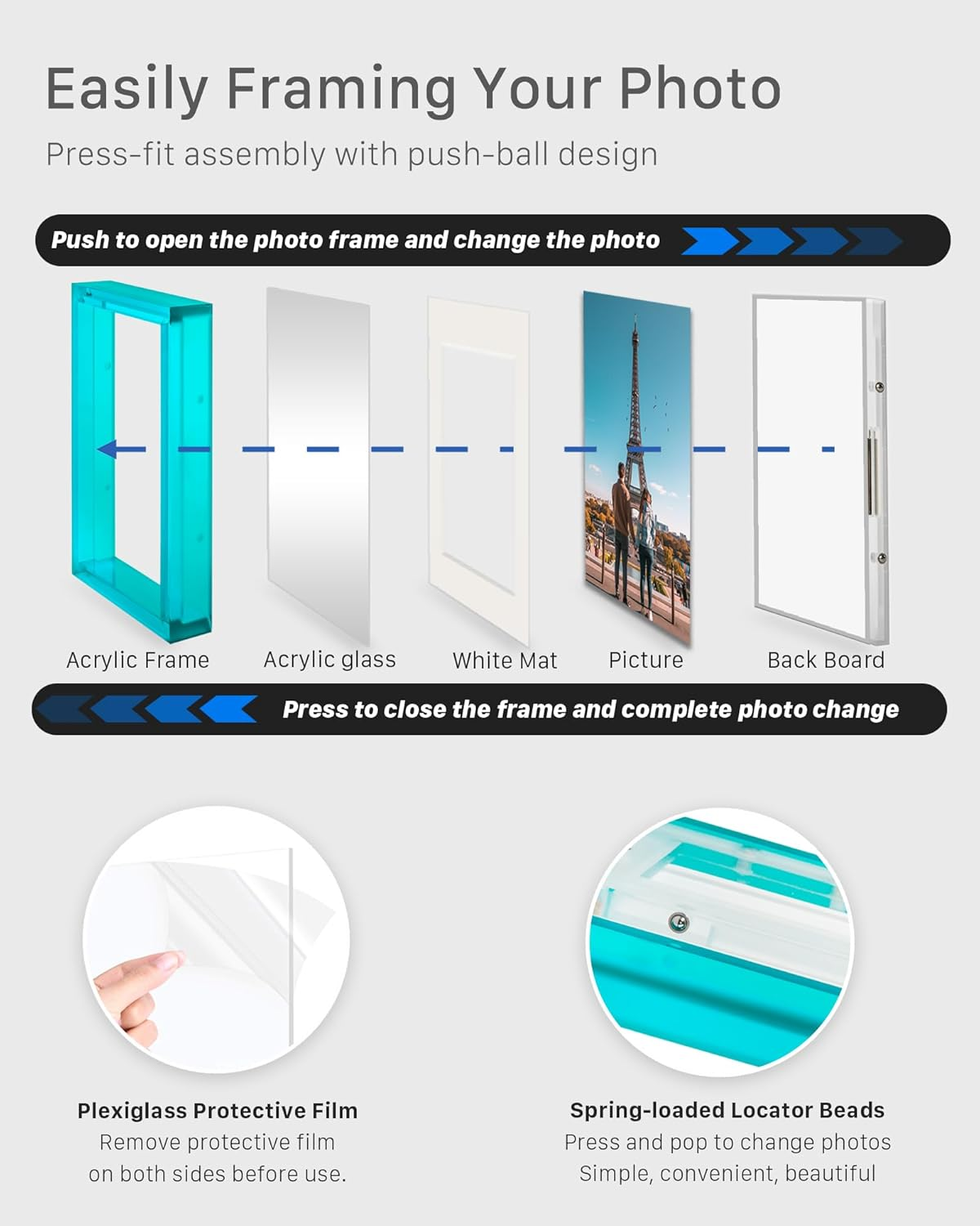 FARWAYVIEW Blue 4X6 Acrylic Picture Frame with Mat Neon Modern Colorful Tabletop & Wall Mount, Bondi Blue