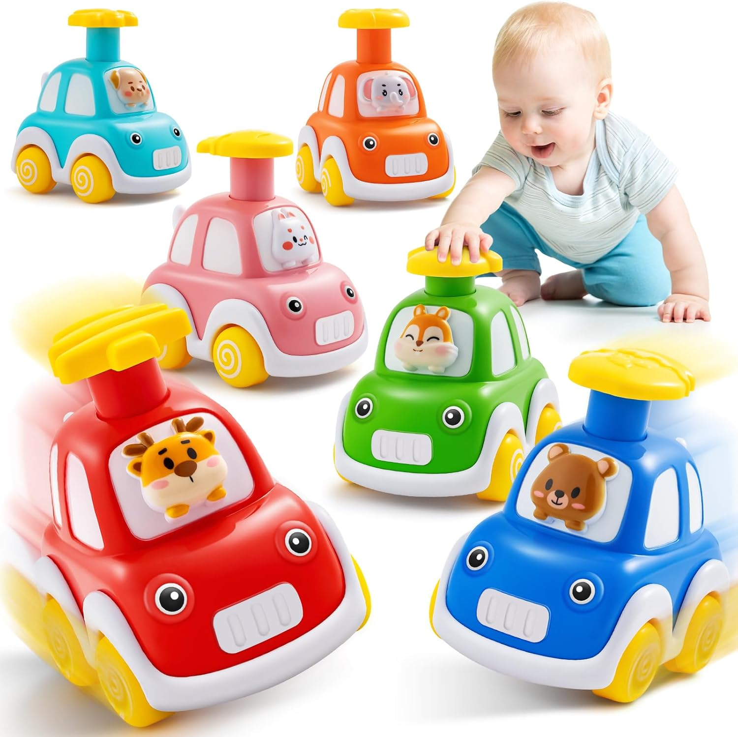 Press and Go Car Toys for Toddlers 1-3, 6 Pack Animal Baby Car Toys for 1 2 Year Old Boy, Push Go Friction Vehicle Toys for Infants 6-9-12-18 Months, One First Birthday Gifts for Boys Girls image number 4