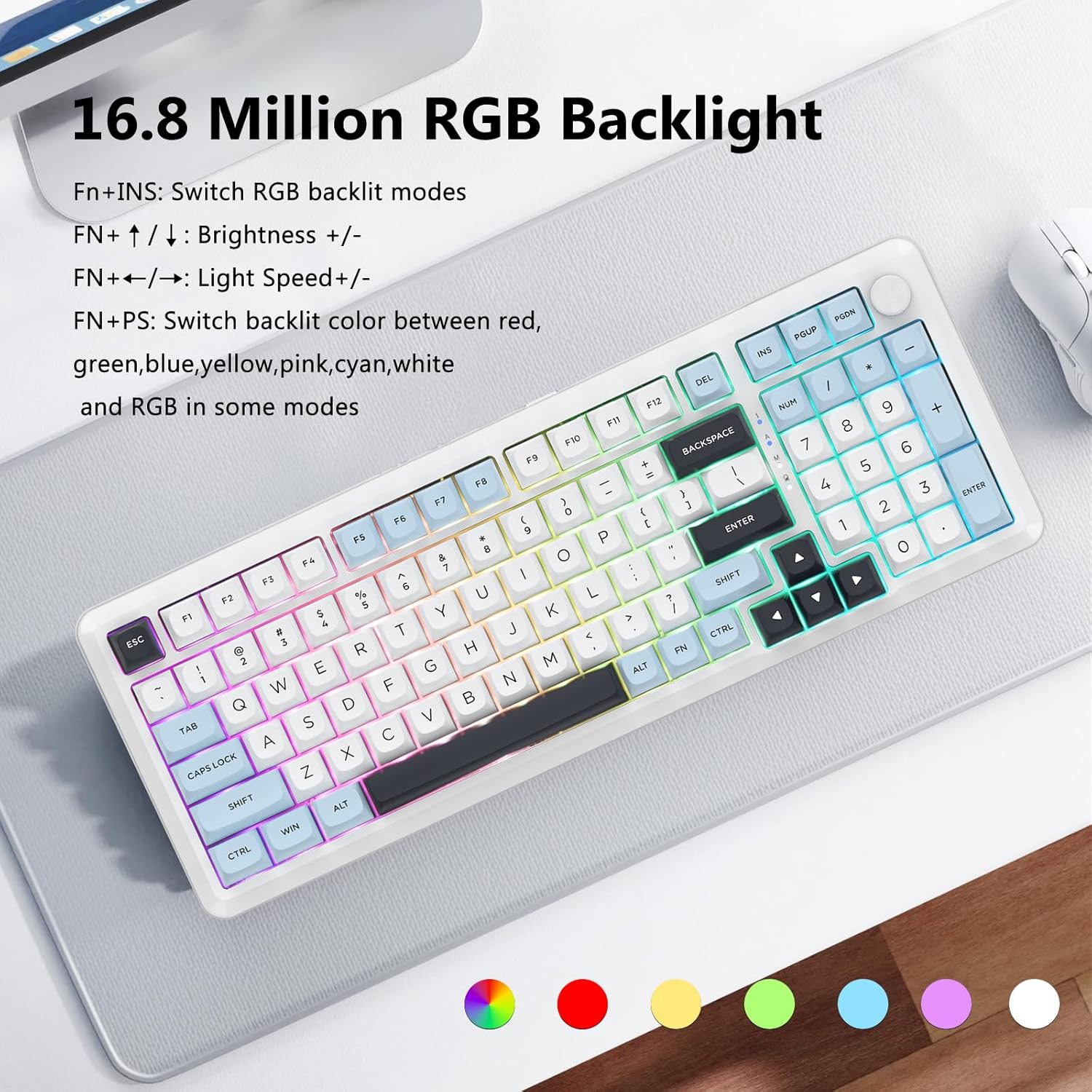Z-98 Wireless Mechanical Keyboard, Creamy Sound, Hot Swappable Pre-Lubed Linear Switches, Gasket Structure with Sound Dampening Foam, RGB Backlit, 99 Keys Custom Gaming Keyboard for Pc/Mac,Blue image number 5