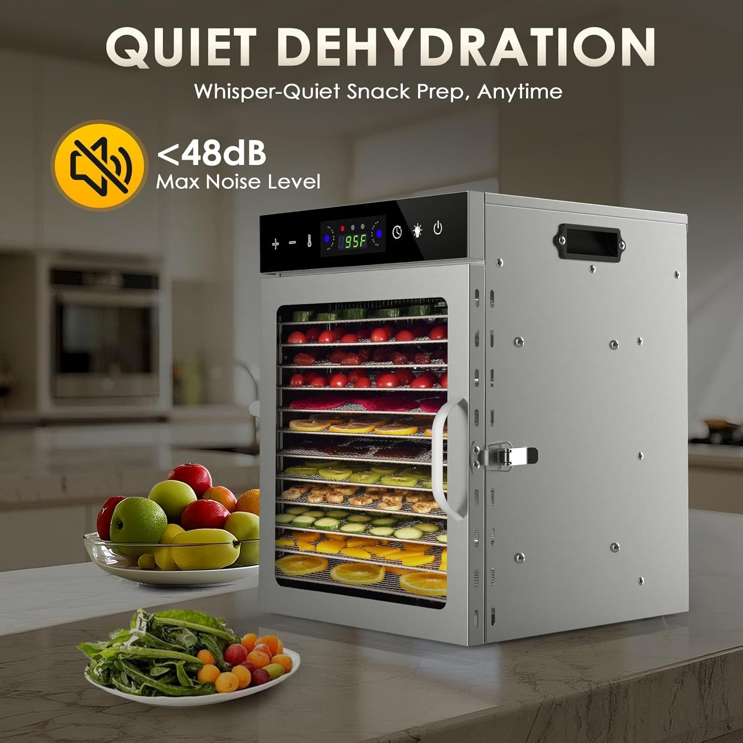 Pro Food Dehydrator Machine | 12 Stainless Steel Trays | Dryer for Jerky, Dog Treats, Herb, Meat, Beef, Fruit | Digital Timer and Temperature Control, Overheat Protection image number 3