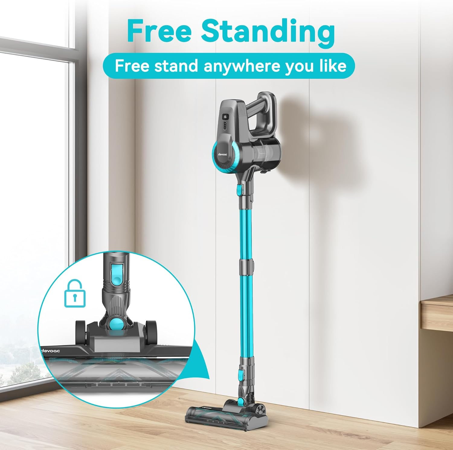 DEVOAC Cordless Vacuum Cleaner, 6 in 1 Ultra-Lightweight Stick Vacuum, 2200Mah Battery up to 40Mins Runtime, Powerful Handheld Vacuum for Hard Floor Carpet Pet Hair Home image number 6