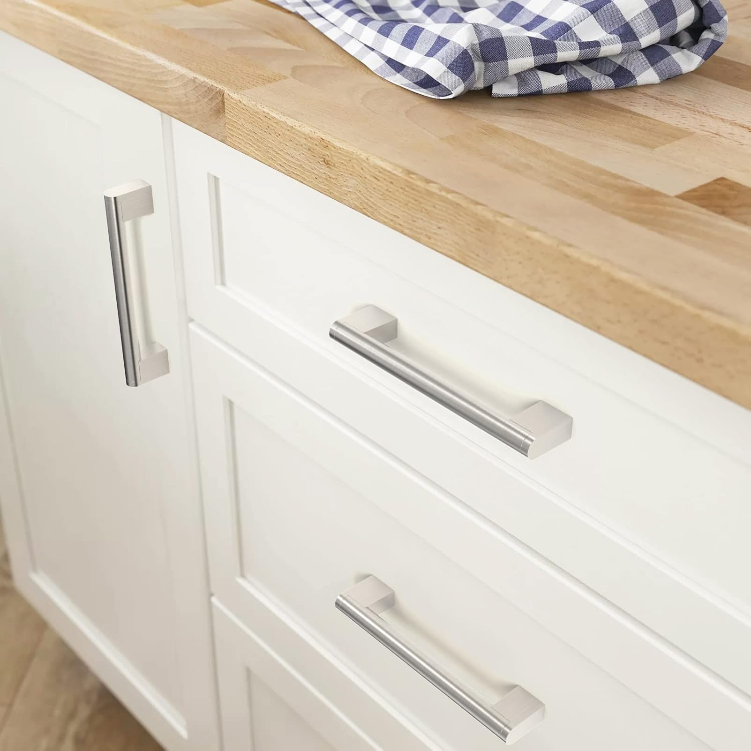 FURNIWARE 10 Pack Cabinet Pulls, Hardware Drawer Handles, Stainless Steel Kitchen Cabinet Door Handles Pull, Brushed Nickel-96Mm(3.7 Inch) Hole Center image number 6