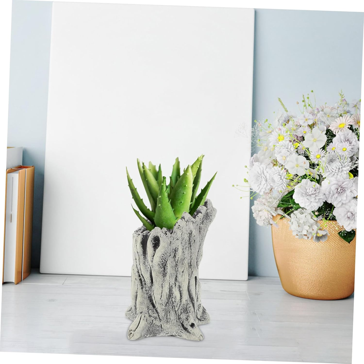 FUNOMOCYA Cement Succulent Planter Small Desktop Flower Pot Indoor Decorative Pot for Home Office Gardening