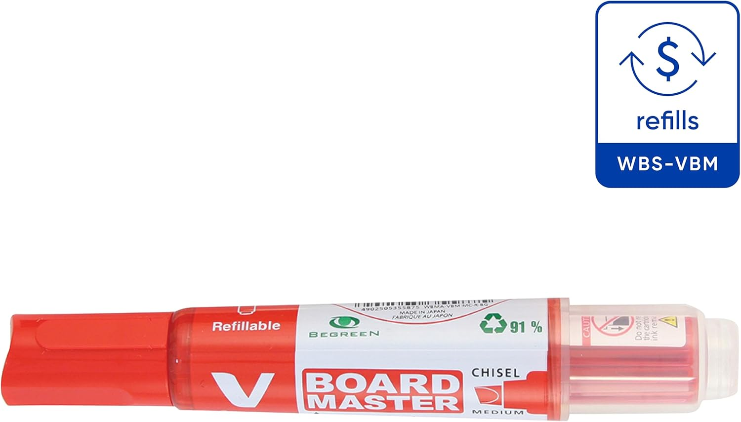 Pilot Begreen V Board Master Whiteboard Marker Chisel Tip Red image number 3