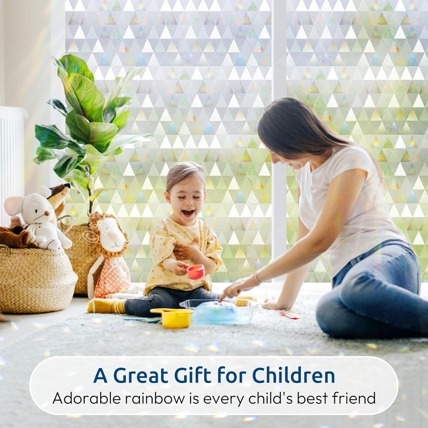 Rabbitgoo Privacy Window Film Non-Adhesive, Rainbow Window Cling 3D Decorative Window Vinyl, Stained Glass Window Covering Film Sun UV Blocking for Home Office Bathroom, 90X200Cm(35.4 X 78.7 Inches) image number 2