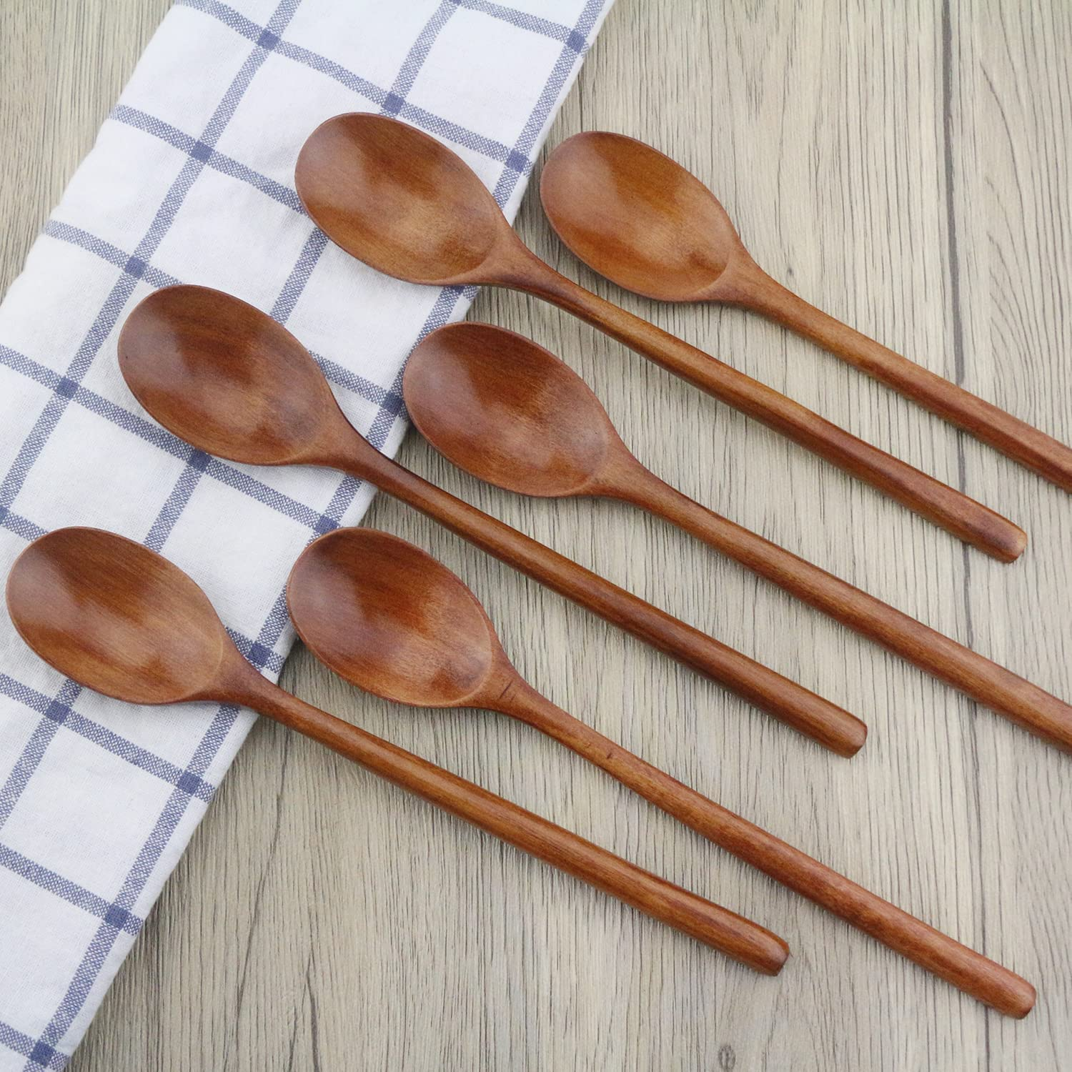 Wooden Spoons, 6 Pieces Wood Soup Spoons for Eating Mixing Stirring Cooking, Long Handle Spoon with Japanese Style Kitchen Utensil, ADLORYEA Eco Friendly Table Spoon image number 5