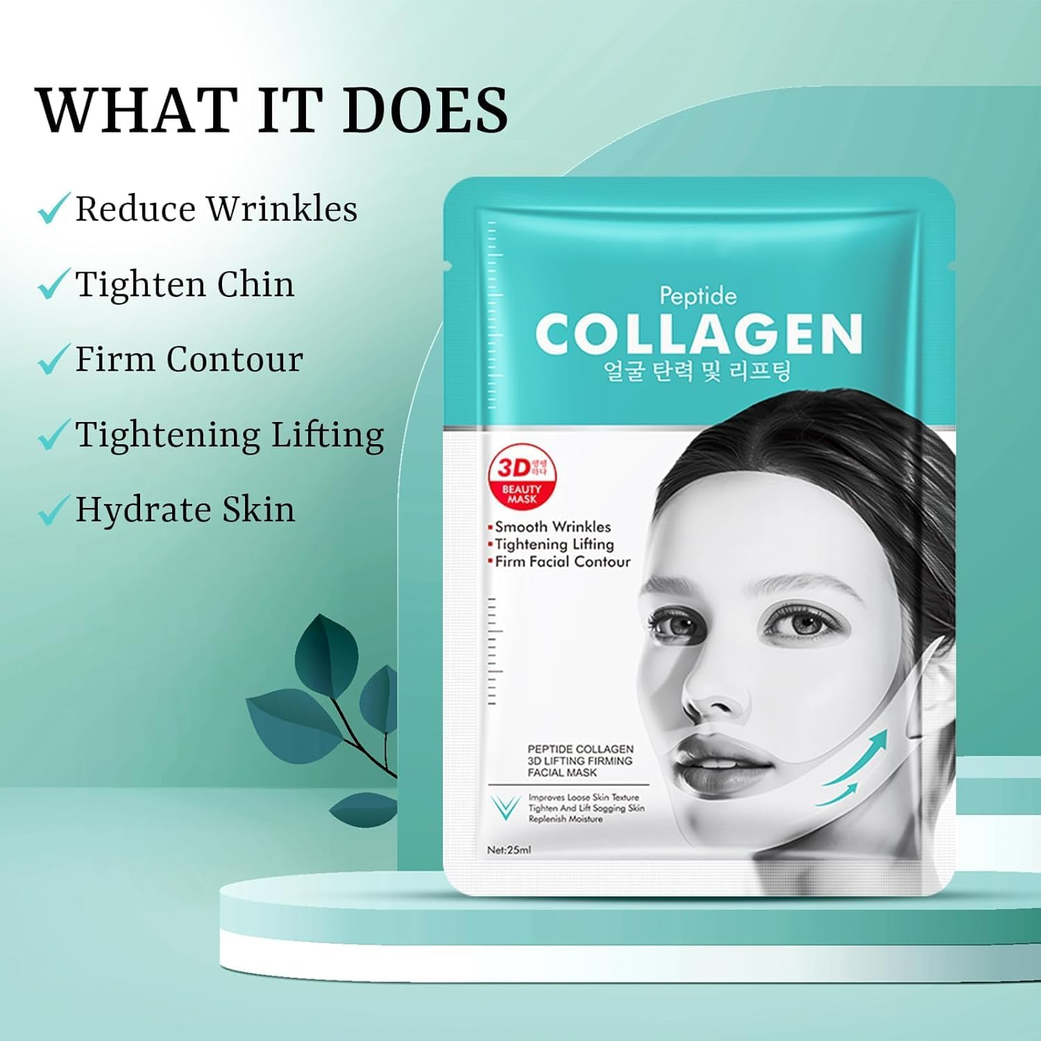 Collagen Face Masks V Line Lifting Mask 5 Pack, Chin Mask Strap for Face and Jawline with Peptides, Deep Hydrating Face Mask for Firming Skin Tightening Sharp Sculpted Contour for All Skin Types image number 2