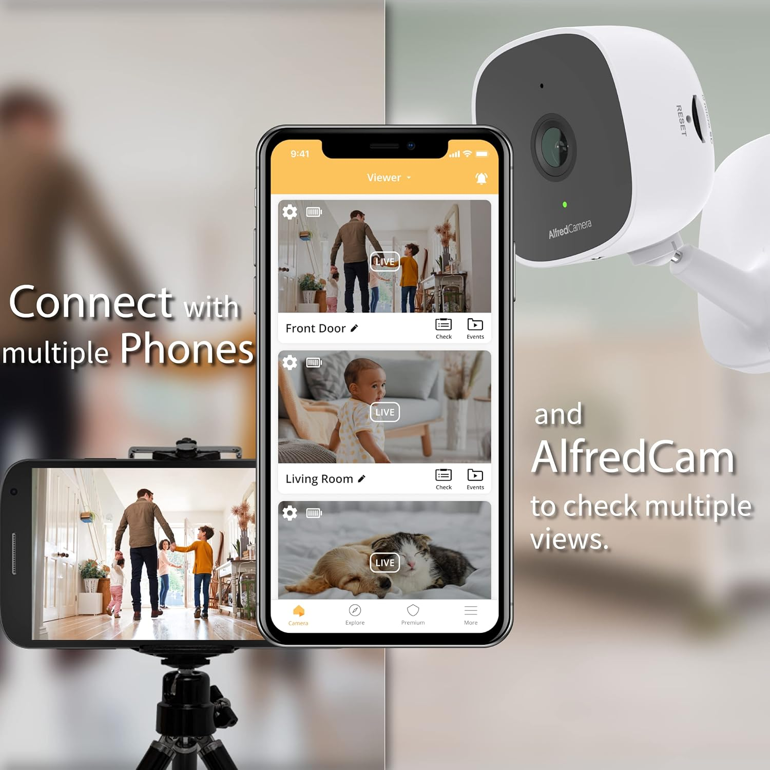 Alfredcamera Indoor Security Bullet Camera - Plug-In Baby Monitor/Pet Cam - Full HD 1080P, Night Vision, Wide-Angle View, Continuous Recording, and Stick-On Mount - Works with Alfred Camera App image number 4