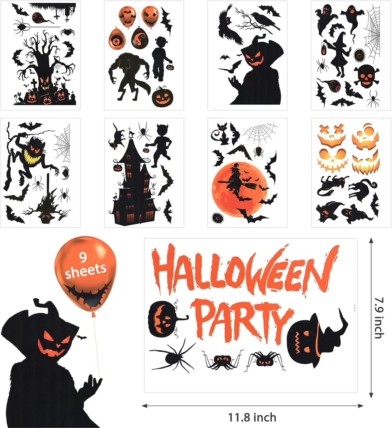 Ekkovla Halloween Window Stickers, 9 Sheets Halloween Window Cling Decals for Halloween Party Decoration Glass Window Home Decor Indoor and Outdoor image number 3