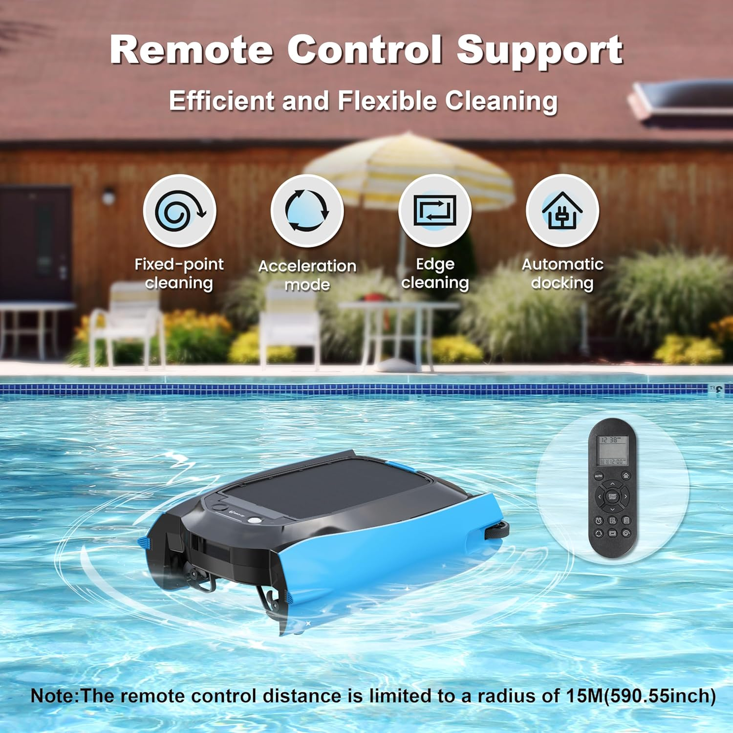 Keenray Solar Pool Skimmer Robot Surface Cleaner, Automatic Cordless Robotic Pool Skimmer with up to 50 Hours Continuous Cleaning Robotic Pool Cleaner with Remote Control for Swimming Pool (Blue) image number 3